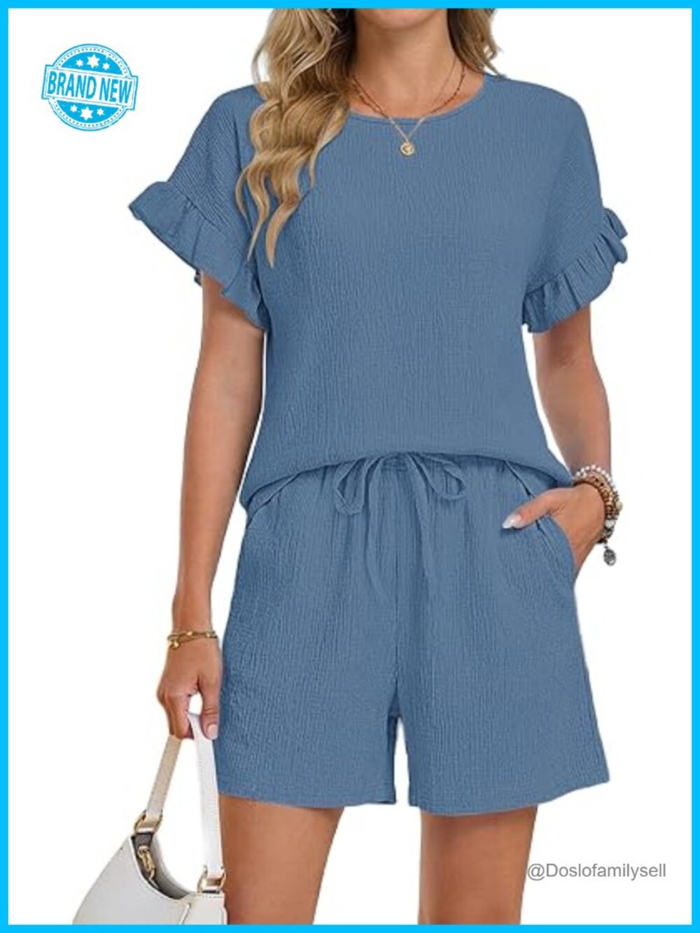 2 Piece Sets for Women Ruffle Short Sleeve Lounge Matching Shorts Set Summer